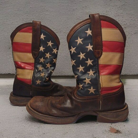 Durango Rebel Patriotic Flag Dark Brown Western Work Boots Mens 9D - Picture 1 of 16